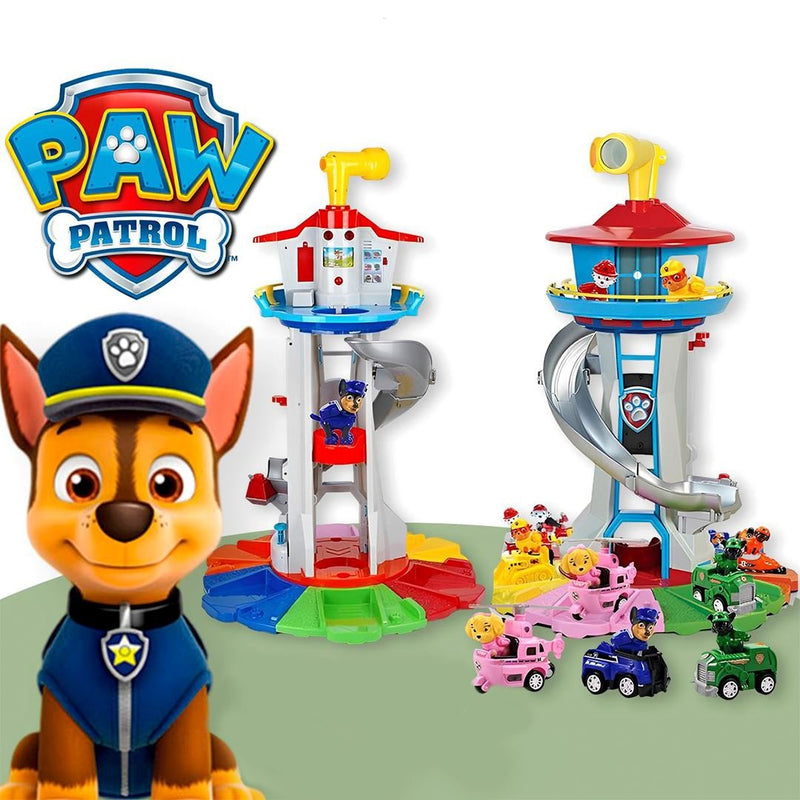 Torre Patrulha Canina Brinquedo Infantil - Elevador Funcional, Escorregador e Plataforma Giratória